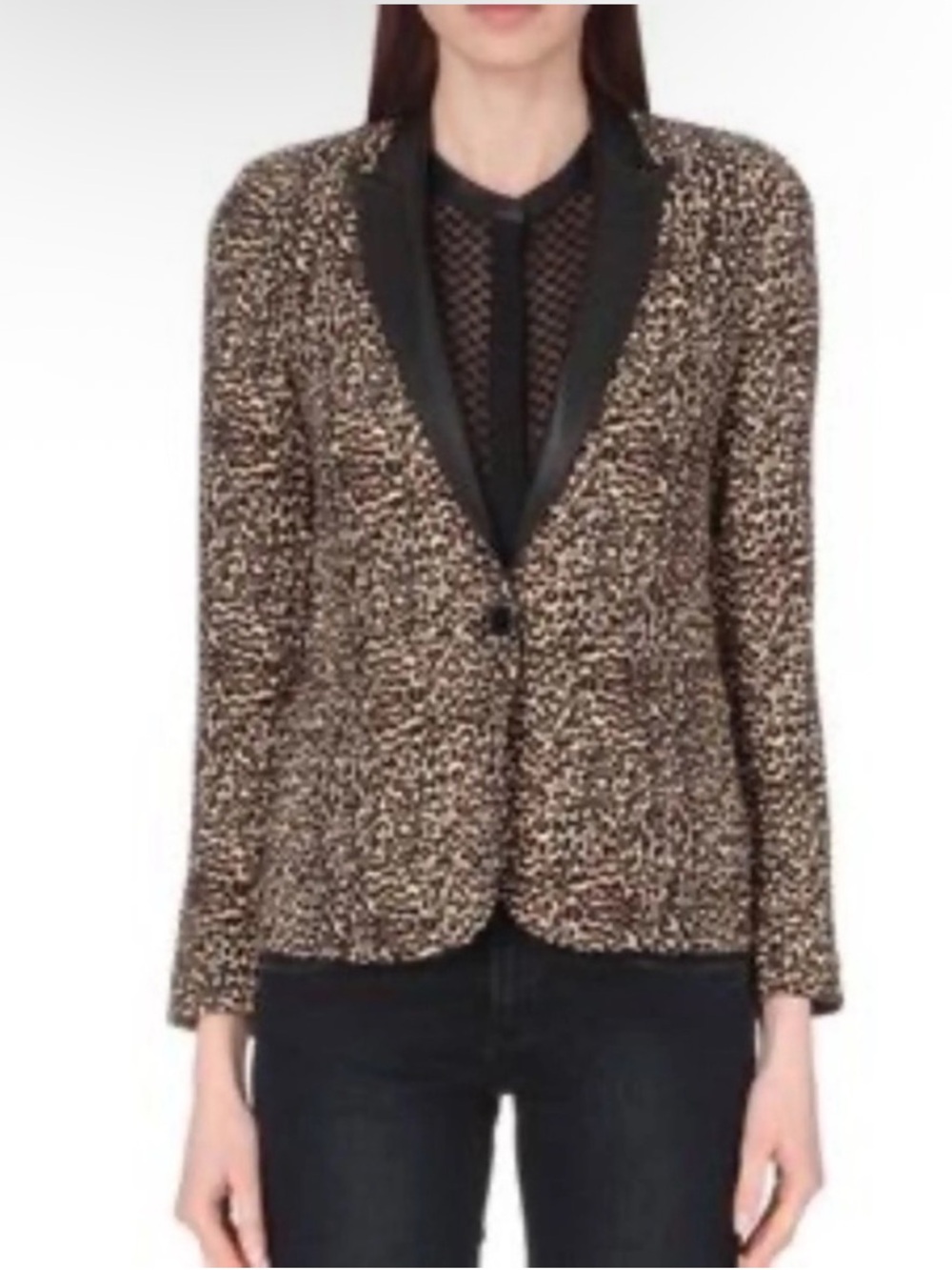 The Kooples Lambskin Leather Trim “Baby Leopard” Blazer